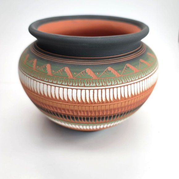 Native American Navajo Vase Pot by C. Buralli Terra Cotta Multi-Color 1996 DH606 - Picture 1 of 15
